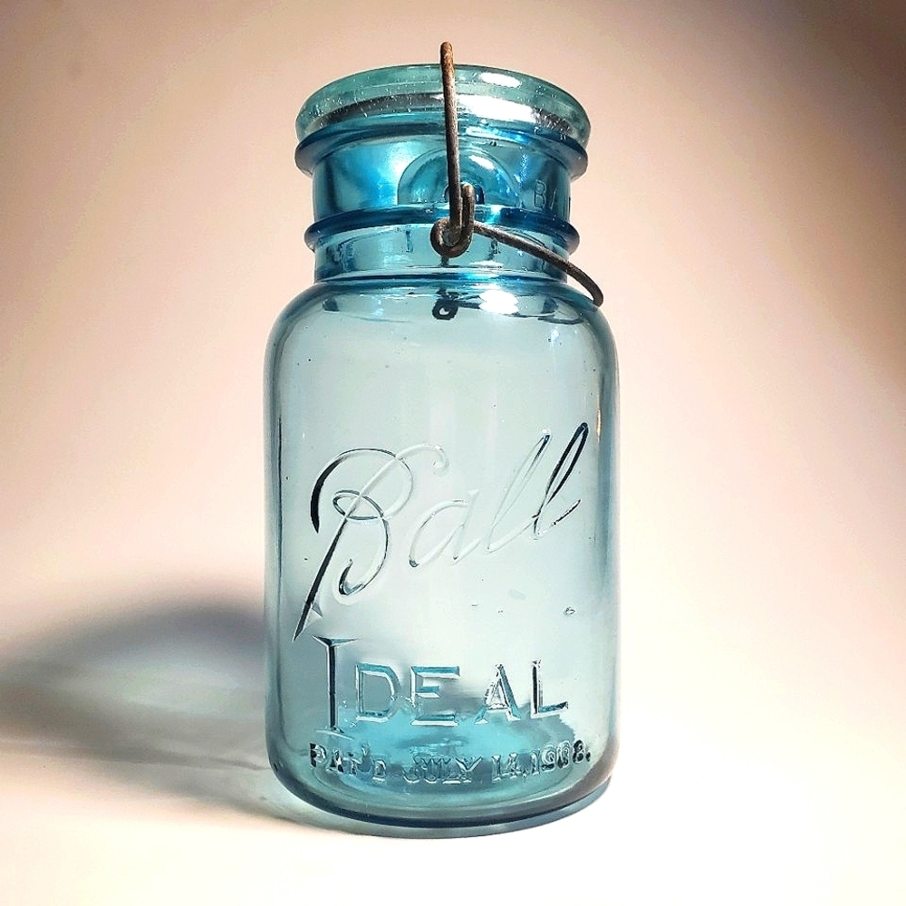 BALL Ideal Canning / Mason Jar 1 Quart Aqua Blue Mold #4 Vintage 1923 To 1933